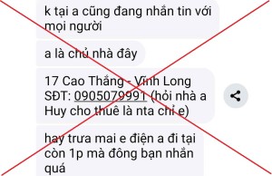 Ảnh chụp từ tin nhắn của đối tượng đăng tin cho thuê nhà, phòng trọ giá rẻ trên mạng xã hội