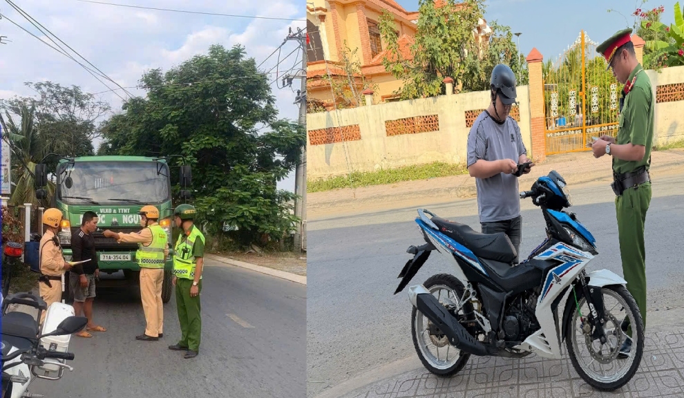 Công an xã Thạnh phước phối hợp tuần tra đảm bảo an toàn giao thông