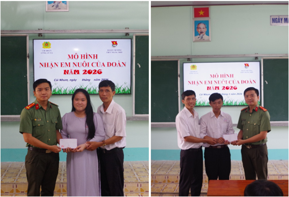 Chi đoàn Công an xã Cái Nhum nhận đỡ đầu 02 học sinh có hoàn cảnh khó khăn