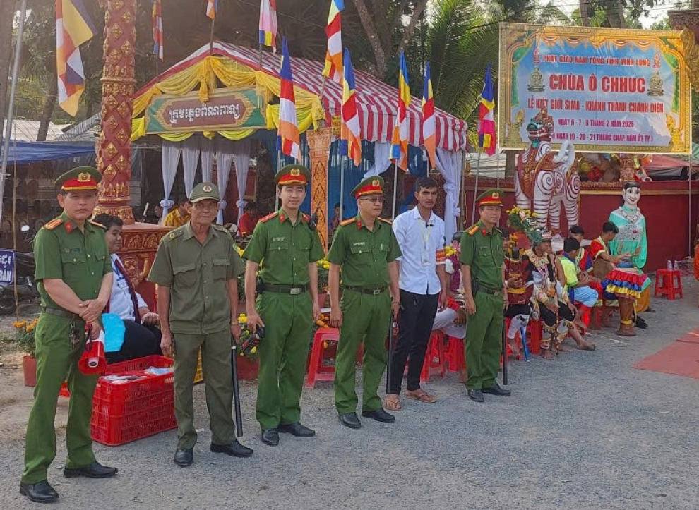 Công an xã Tập Ngãi bảo đảm ANTT Lễ khánh thành chánh điện chùa Ô Chhuc