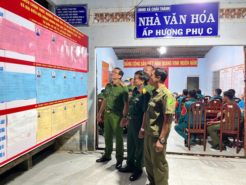 Công an xã Châu Thành quyết tâm bảo đảm an ninh, an toàn tuyệt đối phục vụ bầu cử