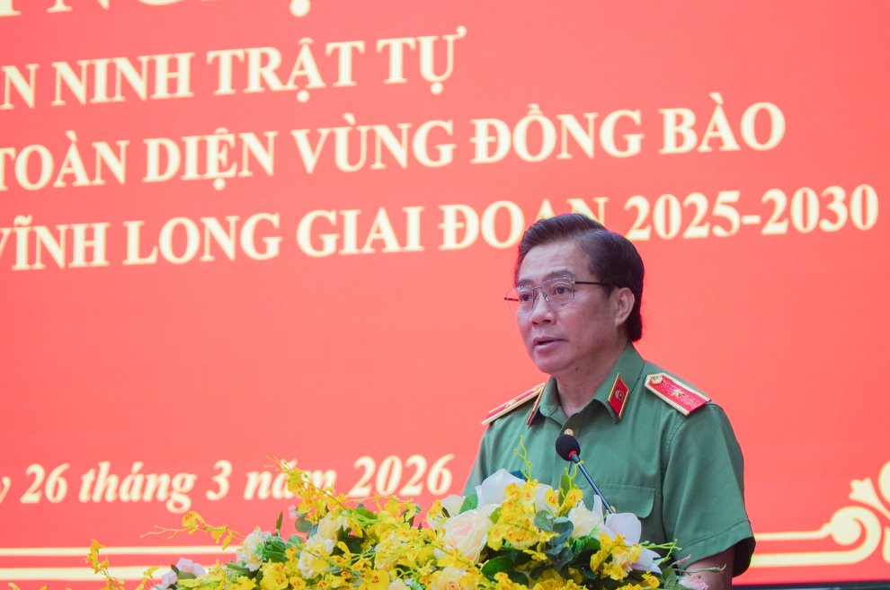 Thiếu tướng Nguyễn Thanh Hải, Giám đốc Công an tỉnh phát biểu khai mạc Hội nghị
