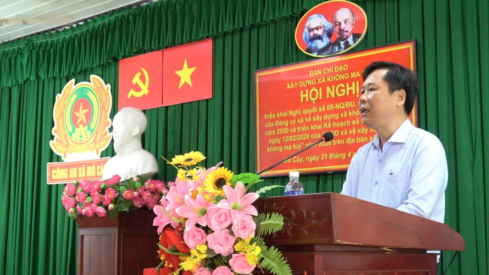 Công an xã Mỏ Cày tổ chức hội nghị triển khai Nghị quyết về xây dựng xã không ma túy đến năm 2030 và triển khai kế hoạch xây dựng ấp không ma túy năm 2026