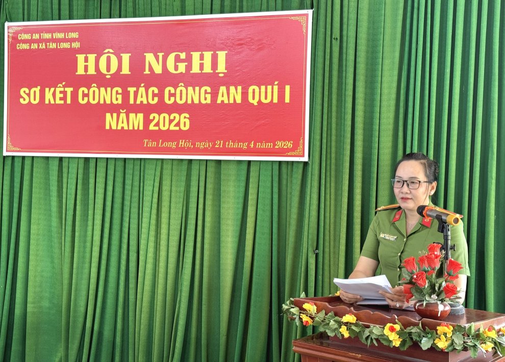 Công an xã Tân Long Hội tổ chức Hội nghị sơ kết công tác Công an quý I năm 2026