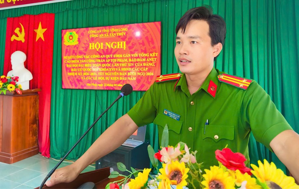 Công an xã Tân Thủy sơ kết công tác Công an quý I/2026 gắn với tổng kết cao điểm tấn công, trấn áp tội phạm
