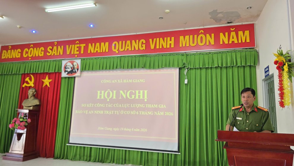 Công an xã Hàm Giang tổ chức Hội nghị sơ kết công tác 6 tháng đầu năm của lực lượng tham gia bảo vệ an ninh trật tự ở cơ sở