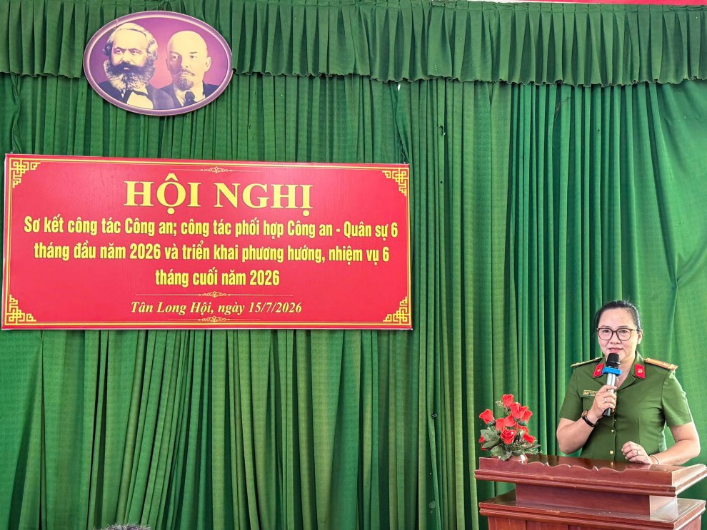 Công an xã Tân Long Hội tổ chức hội nghị sơ kết công tác phối hợp giữa Công an và Quân sự 06 tháng đầu năm 2026