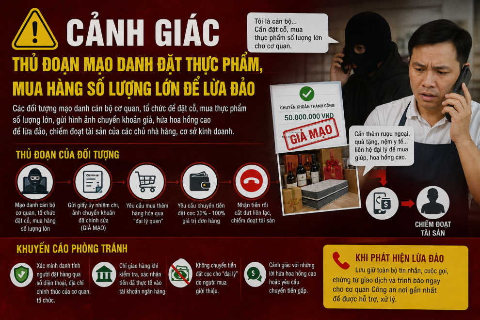 Cảnh giác thủ đoạn mạo danh đặt thực phẩm, mua hàng số lượng lớn để lừa đảo
