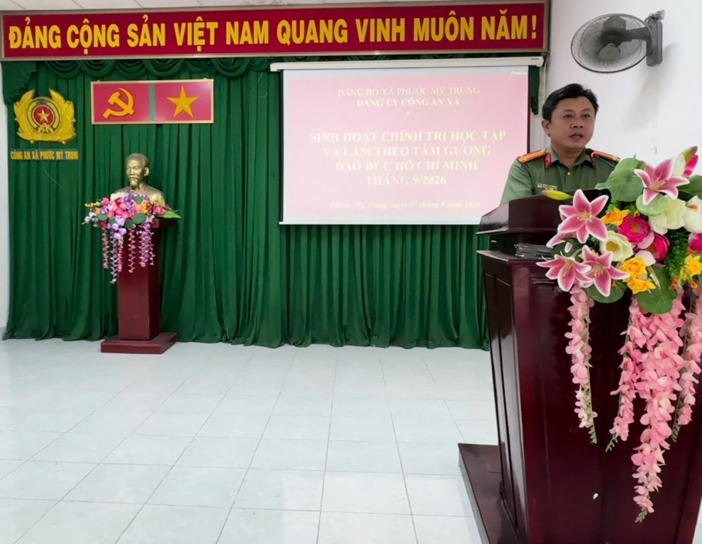 Đảng ủy Công an xã Phước Mỹ Trung tổ chức sinh hoạt chuyên đề