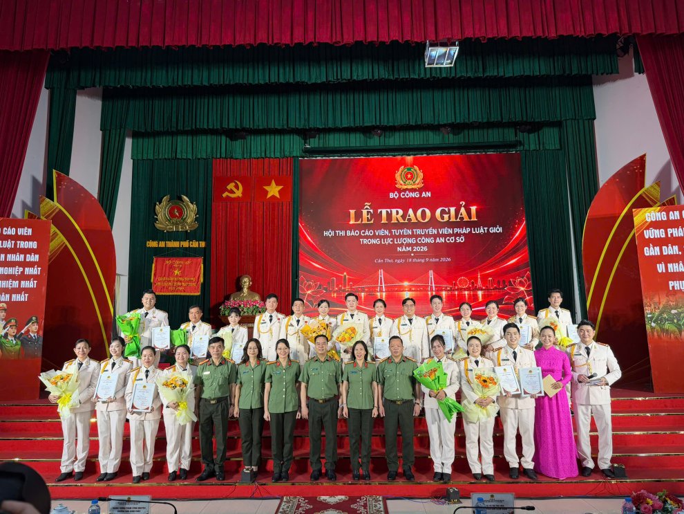 Cán bộ Công an phường Cái Vồn đạt giải Khuyến khích Hội thi cấp Bộ “Báo cáo viên, tuyên truyền viên pháp luật giỏi trong lực lượng Công an cơ sở năm 2026”
