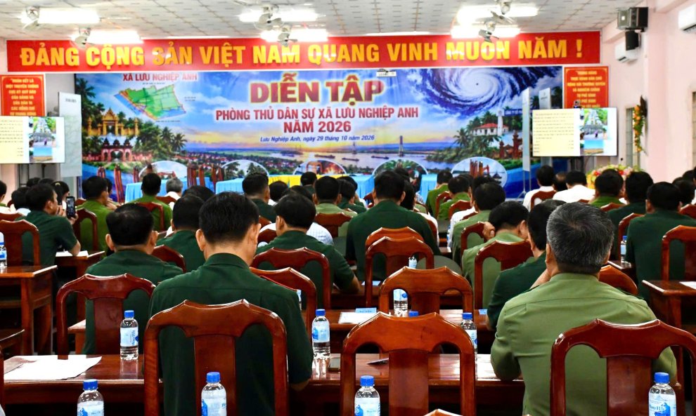 Diễn tập phòng thủ dân sự tại xã Lưu Nghiệp Anh