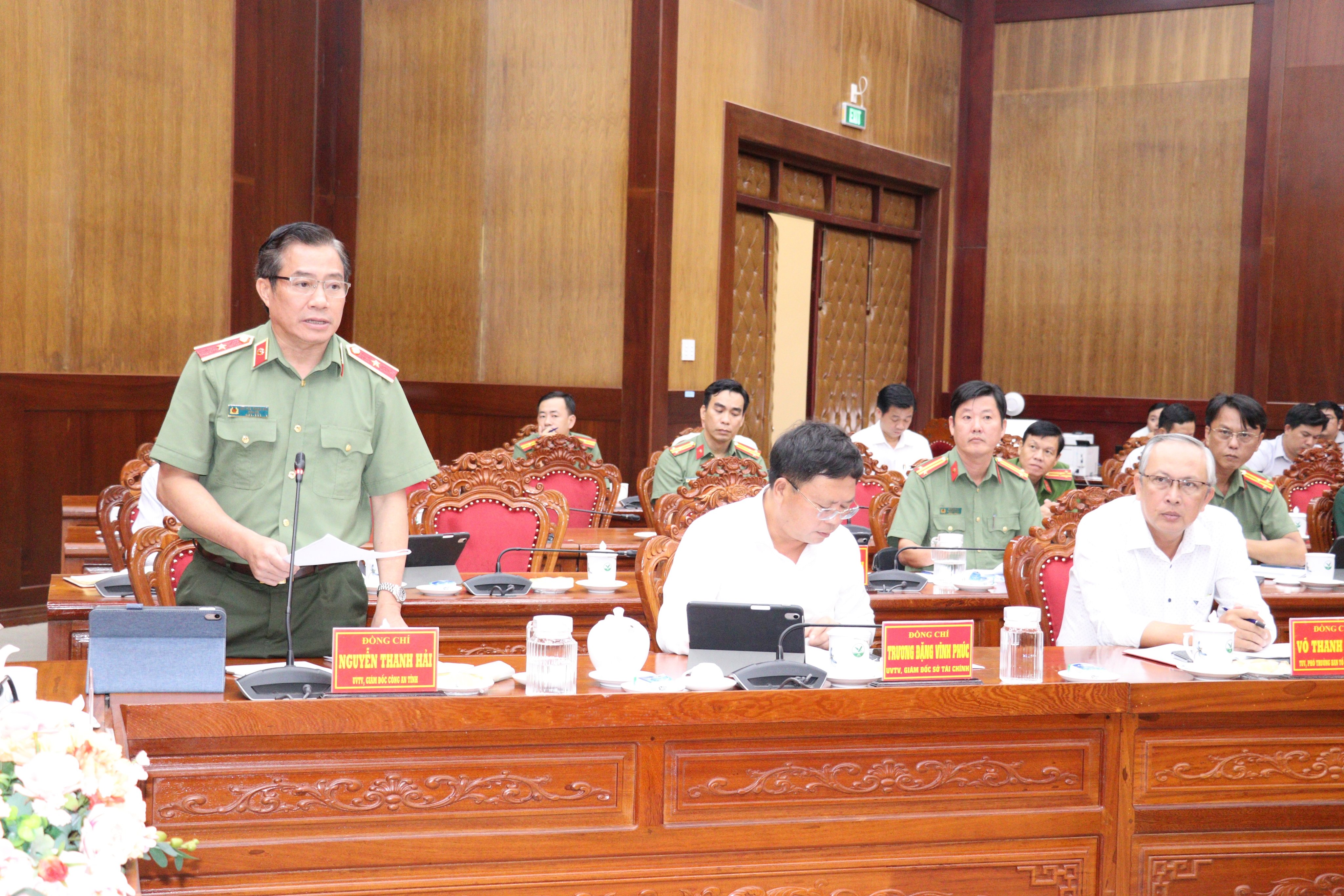 Thiếu tướng Nguyễn Thanh Hải Giám đốc Công an tỉnh tham gia phát biểu
